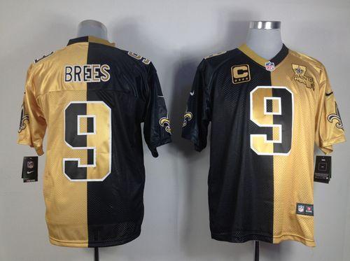 Saints #9 Drew Brees Black/Gold Men's Stitched Elite Split Jersey cheap jerseys for sale - CheapJerseys.Shop