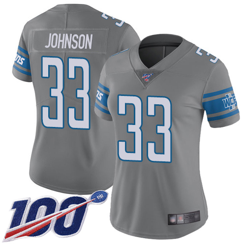 Detroit Lions #33 Kerryon Johnson Gray Women's Stitched Limited Rush 100th Season Jersey Womens cheap jerseys for sale - CheapJerseys.Shop