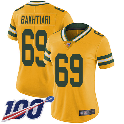 Green Bay Packers #69 David Bakhtiari Gold Women's Stitched Limited Inverted Legend 100th Season Jersey Womens cheap jerseys for sale - CheapJerseys.Shop