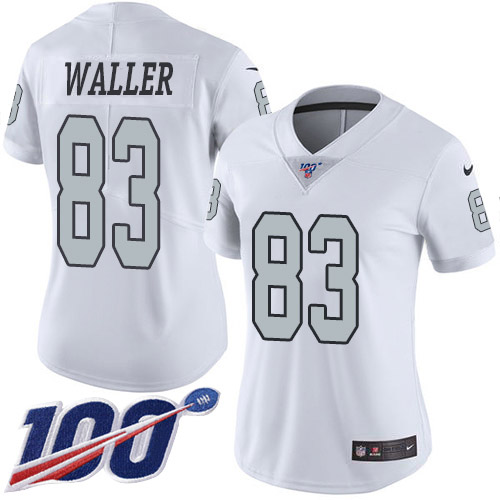 Raiders #83 Darren Waller White Women's Stitched Limited Rush 100th Season Jersey cheap jerseys for sale - CheapJerseys.Shop