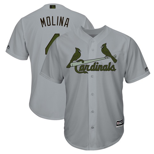 St.Louis Cardinals #4 Yadier Molina Grey New Cool Base 2018 Memorial Day Stitched Jersey Men's cheap jerseys for sale - CheapJerseys.Shop
