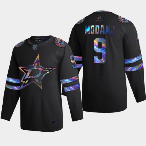 Dallas Dallas Stars #9 Mike Modano Men's Iridescent Holographic Collection Jersey - Black Men's cheap jerseys for sale - CheapJerseys.Shop
