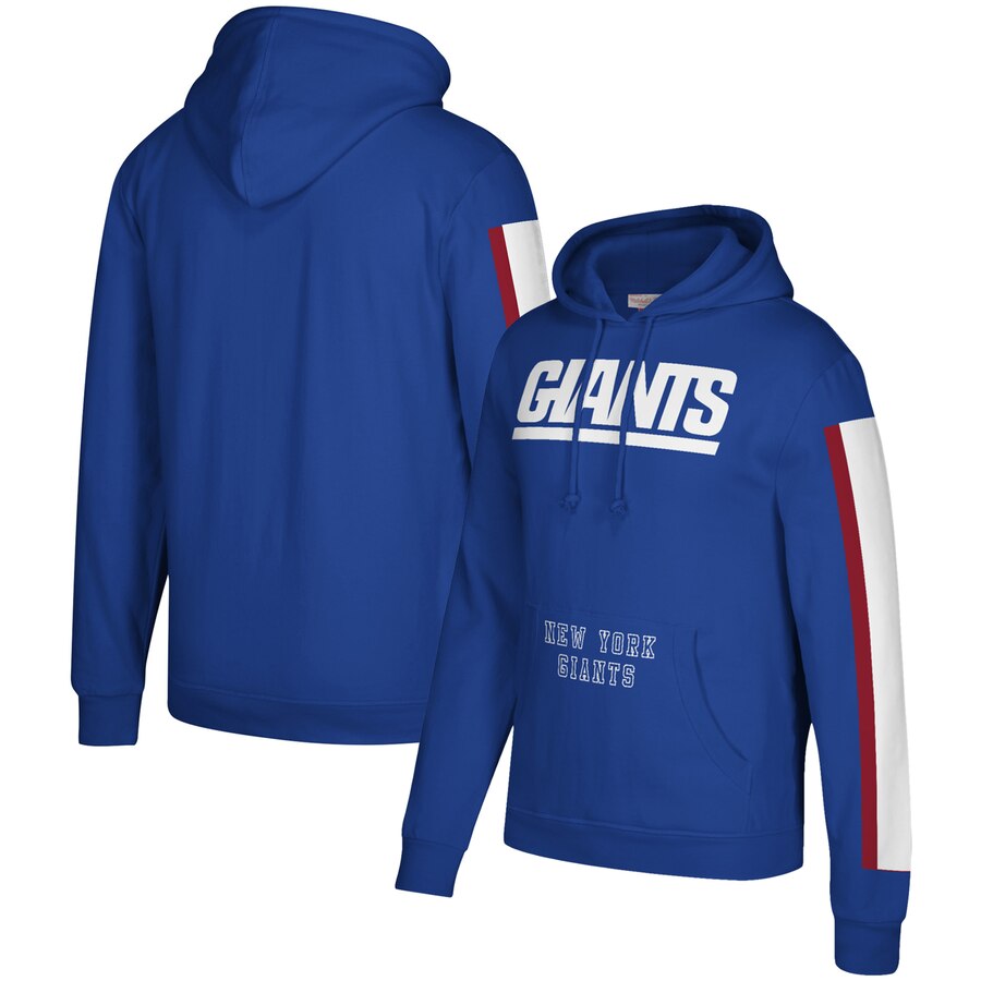New York Giants Mitchell & Ness Three Stripe Pullover Hoodie Royal cheap jerseys for sale - CheapJerseys.Shop