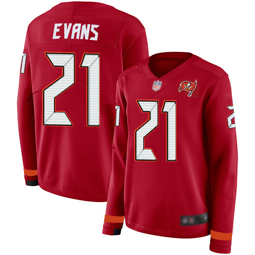 Tampa Bay Buccaneers #21 Justin Evans Red Team Color Women's Stitched Limited Therma Long Sleeve Jersey Womens cheap jerseys for sale - CheapJerseys.Shop