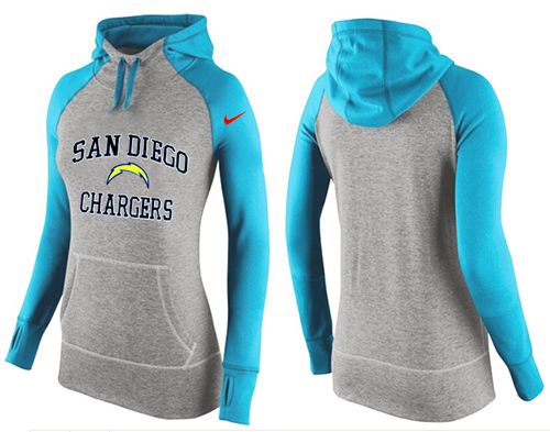 Women's Los Angeles Chargers Performance Hoodie Grey & Light Blue cheap jerseys for sale - CheapJerseys.Shop