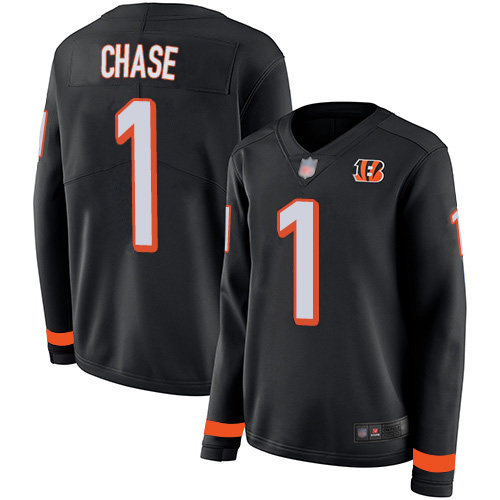 Bengals #1 Ja'Marr Chase Black Team Color Women's Stitched Limited Therma Long Sleeve Jersey cheap jerseys for sale - CheapJerseys.Shop