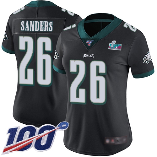 Eagles #26 Miles Sanders Black Super Bowl LVII Patch Alternate Women's Stitched 100th Season Vapor Limited Jersey cheap jerseys for sale - CheapJerseys.Shop