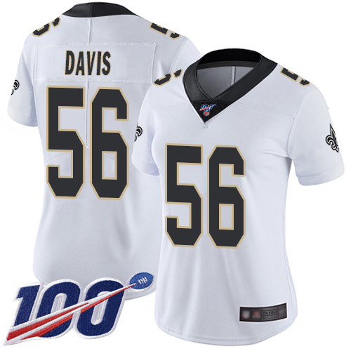 New Orleans Saints #56 DeMario Davis White Women's Stitched 100th Season Vapor Limited Jersey Womens cheap jerseys for sale - CheapJerseys.Shop