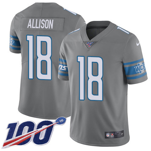Detroit Lions #18 Geronimo Allison Gray Men's Stitched Limited Rush 100th Season Jersey Men's cheap jerseys for sale - CheapJerseys.Shop