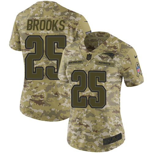 New England Patriots #25 Terrence Brooks Camo Women's Stitched Limited 2018 Salute to Service Jersey Womens cheap jerseys for sale - CheapJerseys.Shop