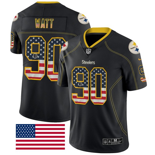 Steelers #90 T. J. Watt Black Men's Stitched Limited Rush USA Flag Jersey cheap jerseys for sale - CheapJerseys.Shop