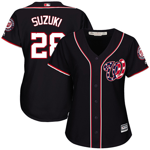 Washington Nationals #28 Kurt Suzuki Navy Blue Alternate Women's Stitched Jersey Womens cheap jerseys for sale - CheapJerseys.Shop