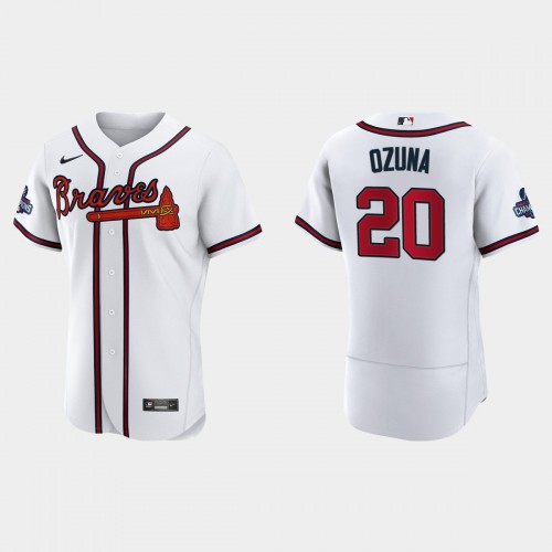 Atlanta Atlanta Braves #20 Marcell Ozuna Men's 2021 World Series Champions Patch Authentic Player Jersey - White Men's cheap jerseys for sale - CheapJerseys.Shop