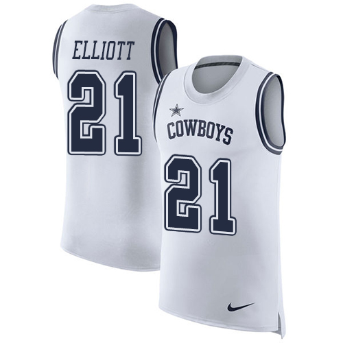 Cowboys #21 Ezekiel Elliott White Men's Stitched Limited Rush Tank Top Jersey cheap jerseys for sale - CheapJerseys.Shop