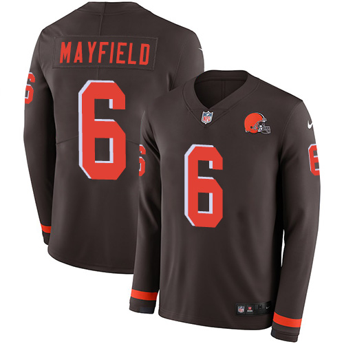 Cleveland Browns #6 Baker Mayfield Brown Team Color Men's Stitched Limited Therma Long Sleeve Jersey Men's cheap jerseys for sale - CheapJerseys.Shop