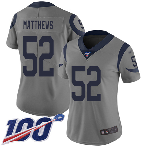 Los Angeles Rams #52 Clay Matthews Gray Women's Stitched Limited Inverted Legend 100th Season Jersey Womens cheap jerseys for sale - CheapJerseys.Shop