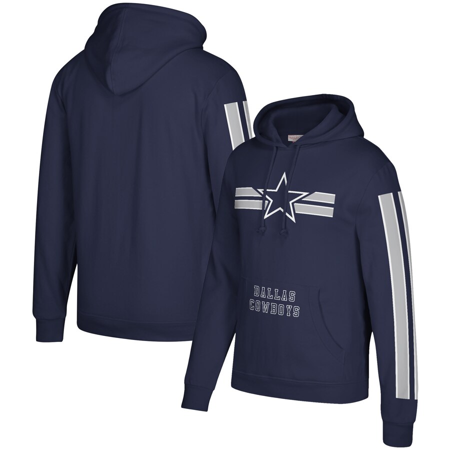 Dallas Cowboys Mitchell & Ness Three Stripe Pullover Hoodie Navy cheap jerseys for sale - CheapJerseys.Shop