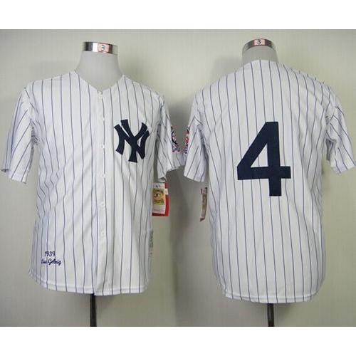 Mitchelland Ness 1939 New York Yankees #4 Lou Gehrig White Throwback Stitched Jersey Men's cheap jerseys for sale - CheapJerseys.Shop