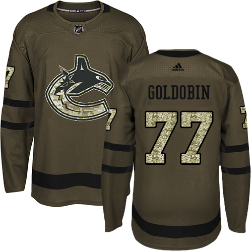 Vancouver Canucks #77 Nikolay Goldobin Green Salute to Service Youth Stitched Jersey Youth cheap jerseys for sale - CheapJerseys.Shop