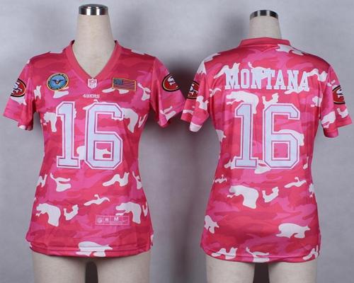 49ers #16 Joe Montana Pink Women's Stitched Elite Camo Fashion Jersey cheap jerseys for sale - CheapJerseys.Shop