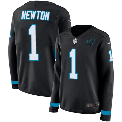 Carolina Panthers #1 Cam Newton Black Team Color Women's Stitched Limited Therma Long Sleeve Jersey Womens cheap jerseys for sale - CheapJerseys.Shop