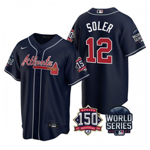 Atlanta Atlanta Braves #12 Jorge Soler Men's 150th Anniversary 2021 World Series Game Jersey - Navy Men's cheap jerseys for sale - CheapJerseys.Shop