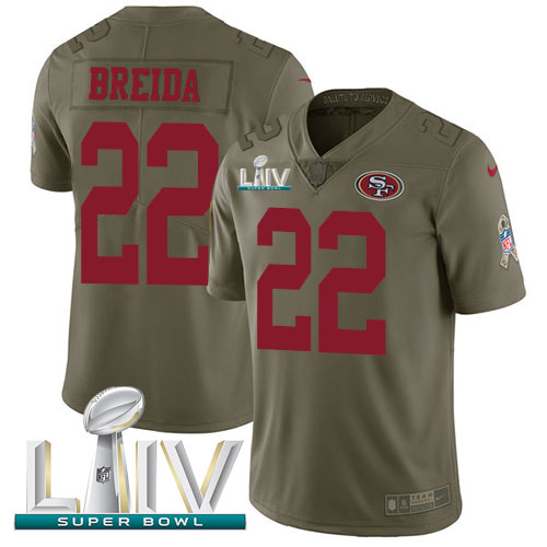 San Francisco 49ers #22 Matt Breida Olive Super Bowl LIV 2020 Men's Stitched Limited 2017 Salute To Service Jersey Men's cheap jerseys for sale - CheapJerseys.Shop