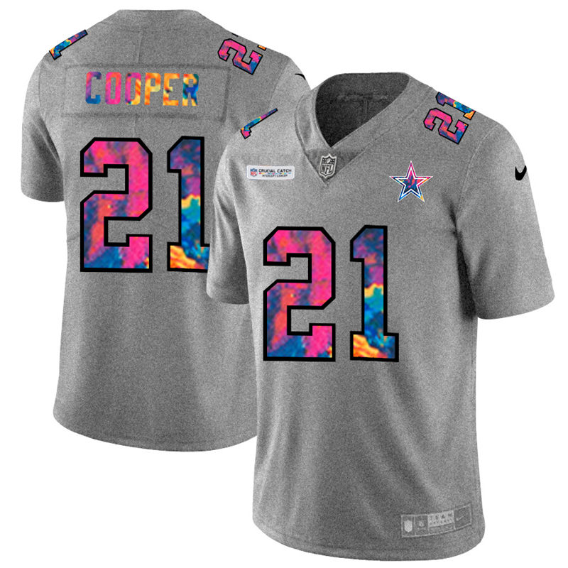 Dallas Cowboys #21 Ezekiel Elliott Men's Multi-Color 2020 Crucial Catch Jersey Greyheather cheap jerseys for sale - CheapJerseys.Shop