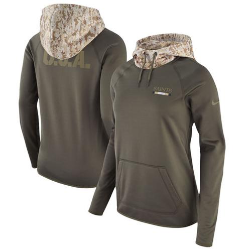 Women's New Orleans Saints Olive Salute To Service Performance Pullover Hoodie cheap jerseys for sale - CheapJerseys.Shop