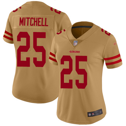 49ers #25 Elijah Mitchell Gold Women's Stitched Limited Inverted Legend 100th Season Jersey cheap jerseys for sale - CheapJerseys.Shop