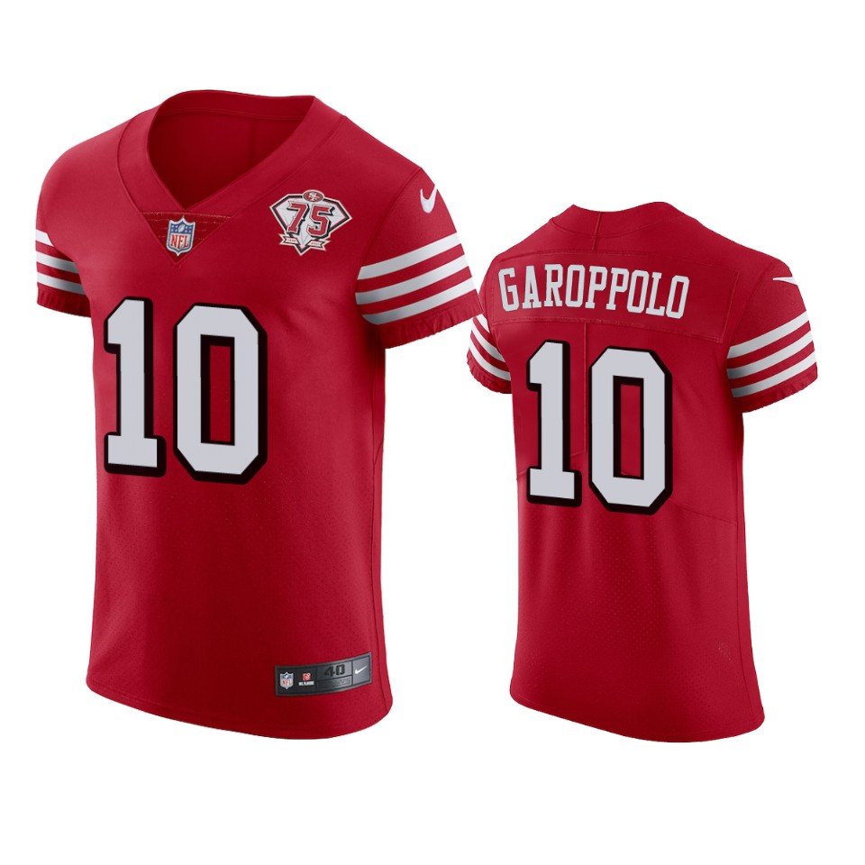 49ers #10 Jimmy Garoppolo Red Rush Men's 75th Anniversary Stitched Vapor Untouchable Elite Jersey cheap jerseys for sale - CheapJerseys.Shop