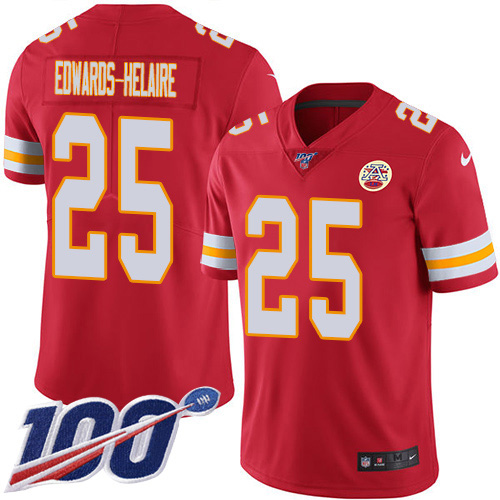 Chiefs #25 Clyde Edwards-Helaire Red Team Color Youth Stitched 100th Season Vapor Untouchable Limited Jersey cheap jerseys for sale - CheapJerseys.Shop