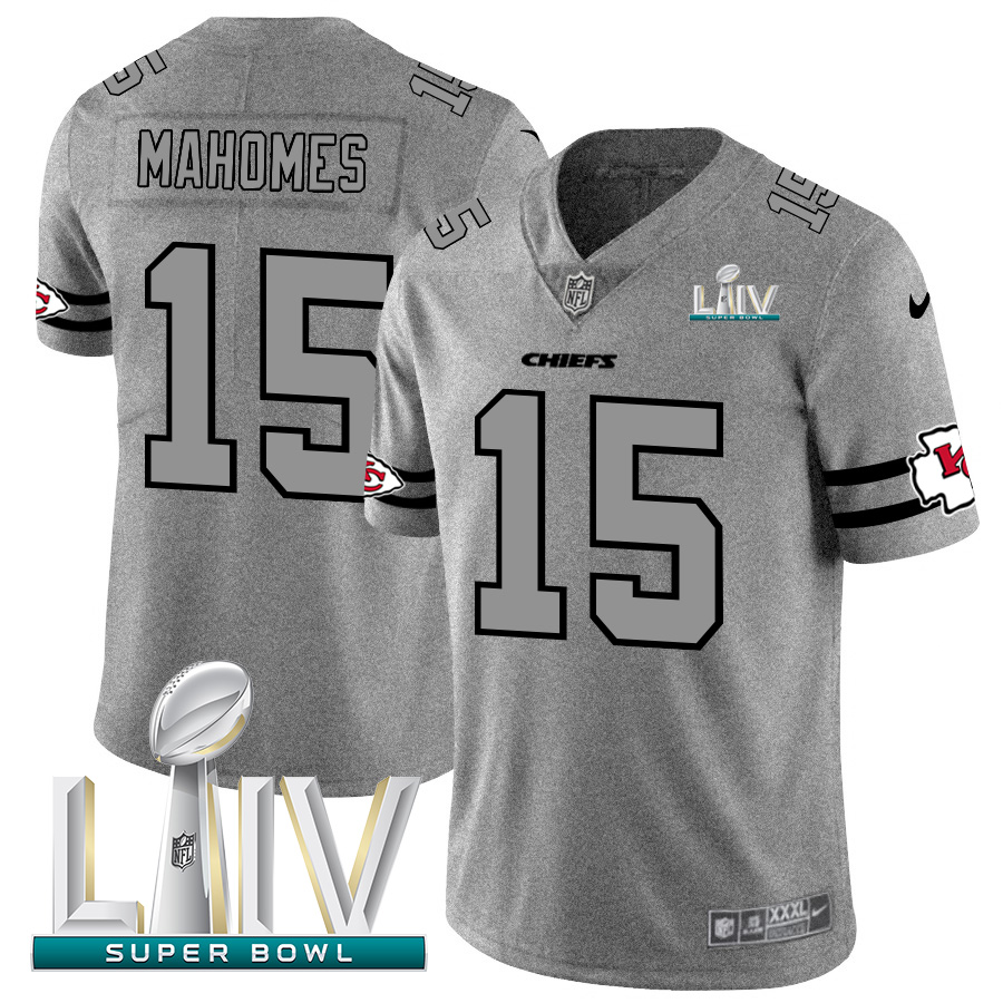 Kansas City Chiefs #15 Patrick Mahomes Men's Gray Super Bowl LIV 2020 Gridiron II Vapor Untouchable Limited Jersey cheap jerseys for sale - CheapJerseys.Shop