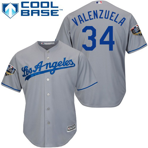 Los Angeles Dodgers #34 Fernando Valenzuela Grey Cool Base 2018 World Series Stitched Youth Jersey Youth cheap jerseys for sale - CheapJerseys.Shop