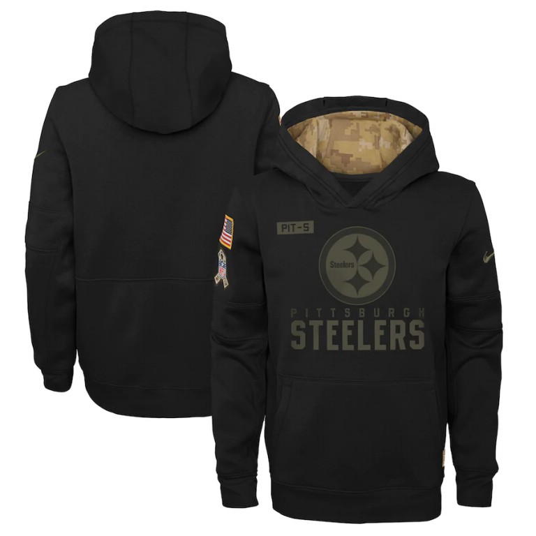 Pittsburgh Steelers Youth 2020 Salute To Service Pullover Performance Hoodie Black cheap jerseys for sale - CheapJerseys.Shop