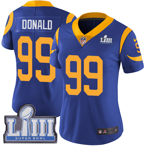 Rams #99 Aaron Donald Royal Blue Alternate Super Bowl LIII Bound Women's Stitched Vapor Untouchable Limited Jersey cheap jerseys for sale - CheapJerseys.Shop