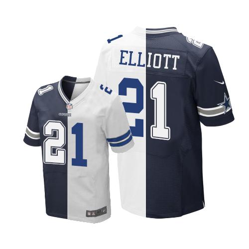 Cowboys #21 Ezekiel Elliott Navy Blue/White Men's Stitched Elite Split Jersey cheap jerseys for sale - CheapJerseys.Shop