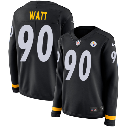 Steelers #90 T. J. Watt Black Team Color Women's Stitched Limited Therma Long Sleeve Jersey cheap jerseys for sale - CheapJerseys.Shop