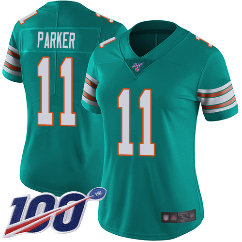 Miami Dolphins #11 DeVante Parker Aqua Green Alternate Women's Stitched 100th Season Vapor Limited Jersey Womens cheap jerseys for sale - CheapJerseys.Shop