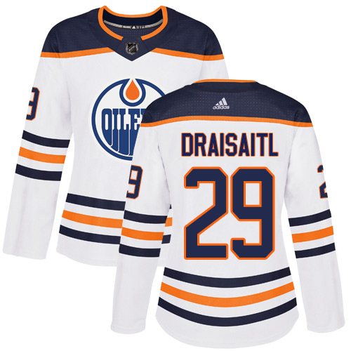 Edmonton Oilers #29 Leon Draisaitl White Road Authentic Women's Stitched Jersey Womens cheap jerseys for sale - CheapJerseys.Shop