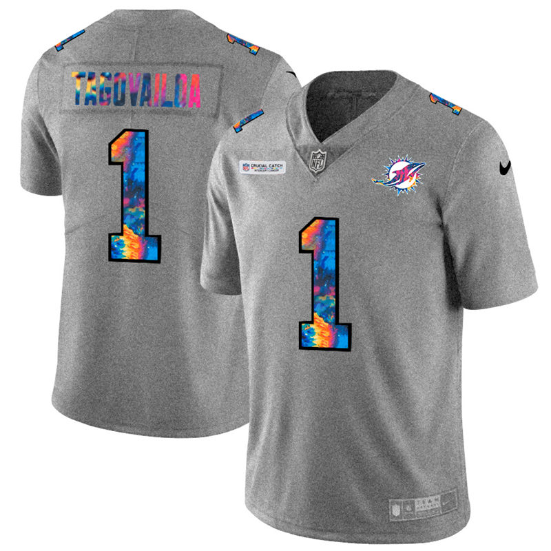 Miami Dolphins #1 Tua Tagovailoa Men's Multi-Color 2020 Crucial Catch Jersey Greyheather cheap jerseys for sale - CheapJerseys.Shop