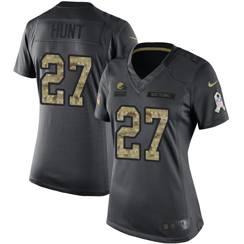 Cleveland Browns #27 Kareem Hunt Black Women's Stitched Limited 2016 Salute to Service Jersey Womens cheap jerseys for sale - CheapJerseys.Shop