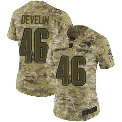 New England Patriots #46 James Develin Camo Women's Stitched Limited 2018 Salute to Service Jersey Womens cheap jerseys for sale - CheapJerseys.Shop