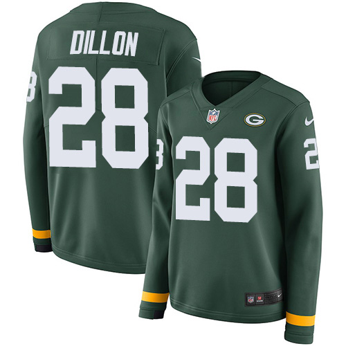 Packers #28 AJ Dillon Green Team Color Women's Stitched Limited Therma Long Sleeve Jersey cheap jerseys for sale - CheapJerseys.Shop