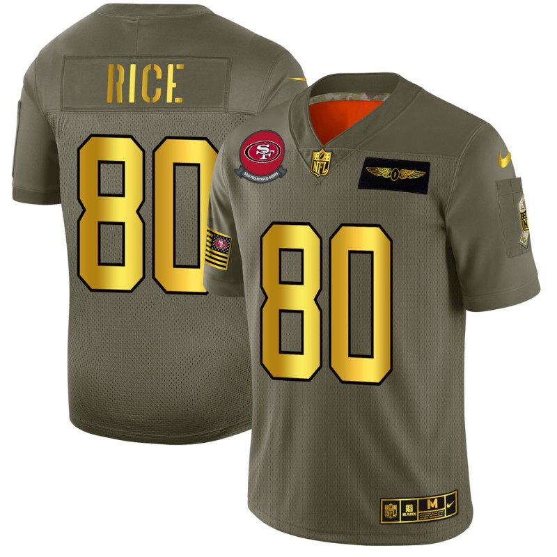 San Francisco 49ers #80 Jerry Rice Men's Olive Gold 2019 Salute To Service Limited Jersey cheap jerseys for sale - CheapJerseys.Shop