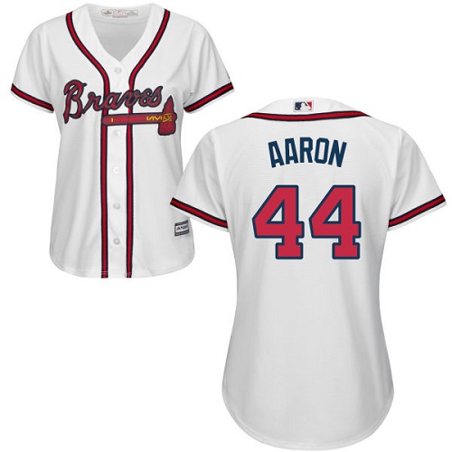 Atlanta Braves #44 Hank Aaron White Home Women's Stitched Jersey Womens cheap jerseys for sale - CheapJerseys.Shop