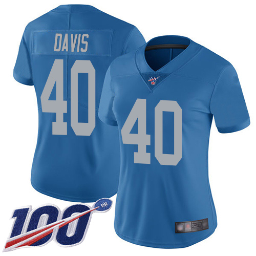 Detroit Lions #40 Jarrad Davis Blue Throwback Women's Stitched 100th Season Vapor Limited Jersey Womens cheap jerseys for sale - CheapJerseys.Shop