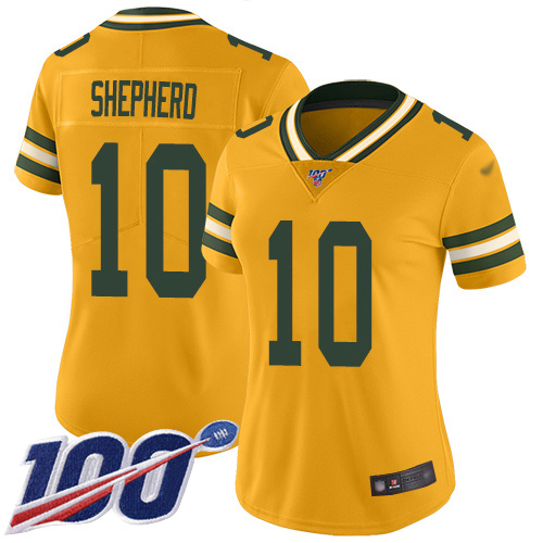 Green Bay Packers #10 Darrius Shepherd Gold Women's Stitched Limited Inverted Legend 100th Season Jersey Womens cheap jerseys for sale - CheapJerseys.Shop