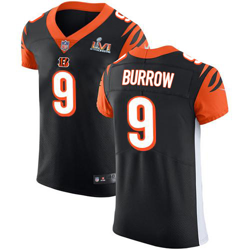 Bengals #9 Joe Burrow Black Team Color Super Bowl LVI Patch Men's Stitched Vapor Untouchable Elite Jersey cheap jerseys for sale - CheapJerseys.Shop