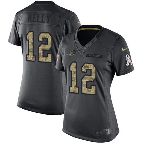Bills #12 Jim Kelly Black Women's Stitched Limited 2016 Salute To Service Jersey cheap jerseys for sale - CheapJerseys.Shop